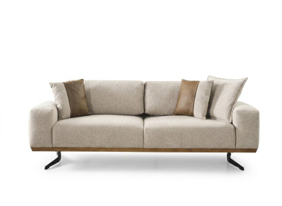 Sofá de tres plazas de diseñador color beige, muebles de lujo en la sala de estar, 225 cm.