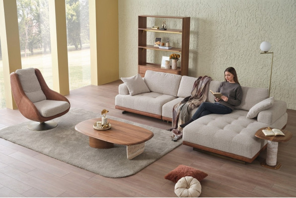 Elegante conjunto de sala de estar de 2 piezas. Sofá de lujo en forma de L + juego de sillones de diseñador.