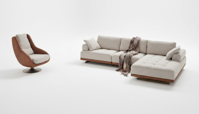 Elegante conjunto de sala de estar de 2 piezas. Sofá de lujo en forma de L + juego de sillones de diseñador.