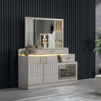 Cómoda de lujo con espejo Dormitorio muebles estilo blanco Mueble aparador.