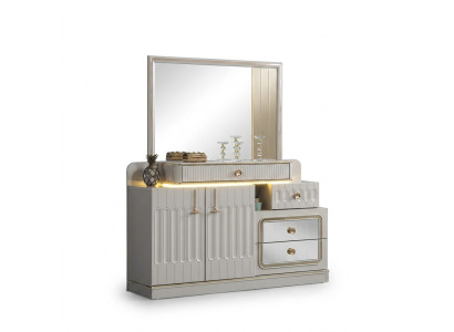 Cómoda de lujo con espejo Dormitorio muebles estilo blanco Mueble aparador.