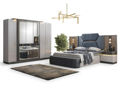 Set de dormitorio Cama 2 mesitas de noche Armario de 4 piezas Diseño Armario