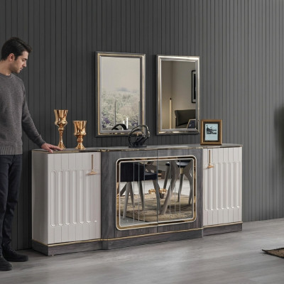 Moderno aparador con 2 espejos, mueble de diseño para sala de estar cajonera de madera.