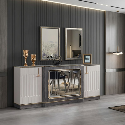 Moderno aparador con 2 espejos, mueble de diseño para sala de estar cajonera de madera.
