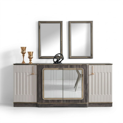 Moderno aparador con 2 espejos, mueble de diseño para sala de estar cajonera de madera.