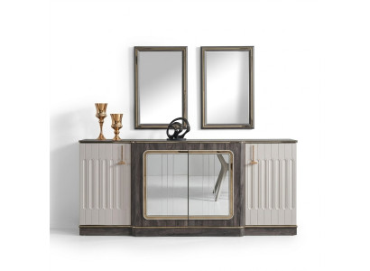 Moderno aparador con 2 espejos, mueble de diseño para sala de estar cajonera de madera.
