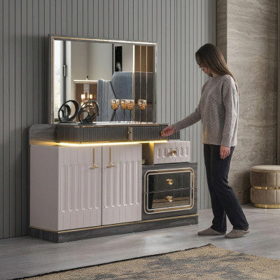 Cómoda espejo lujo consola aparador diseño dormitorio cómodas.