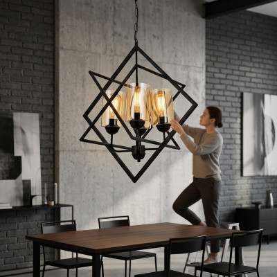 Lámpara de techo colgante de lujo para el salón, interior negro.