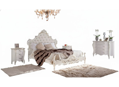 Juego de dormitorio blanco con cama, 2 mesitas de noche, cómodas de madera, set de 4 piezas