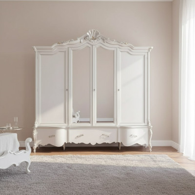 Armario clásico blanco de cuatro puertas diseño de armario de madera maciza