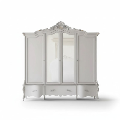 Armario clásico blanco de cuatro puertas diseño de armario de madera maciza