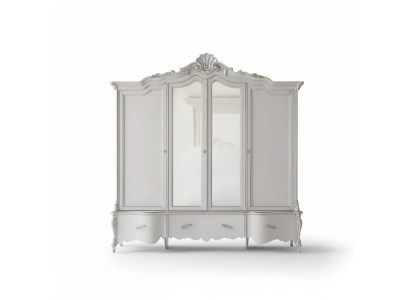 Armario clásico blanco de cuatro puertas diseño de armario de madera maciza