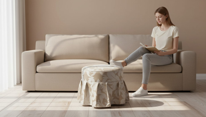 Gris taburete de lujo redondo muebles tapizados tela otomana
