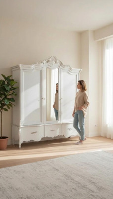 Armario blanco de madera maciza muebles dormitorio Diseñador puertas de vidrio