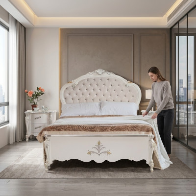 Diseño de cama de 120x200 cm, cama de madera Chesterfield para habitaciones de hotel matrimonial.