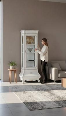 Diseño de armario de madera de lujo Vitrina blanca Muebles italianos Armario Vitrinas