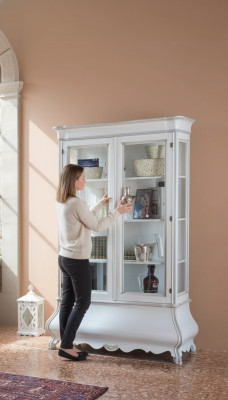 Muebles clásicos para la sala de estar Vitrina de madera blanca Mueble de sala de estar Armario