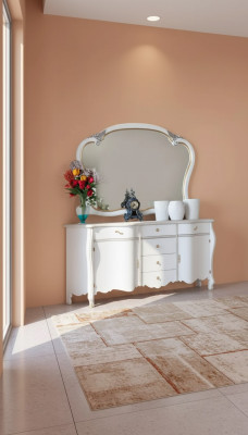 Mueble de diseño de madera, estilo cómoda con espejo y aparador.