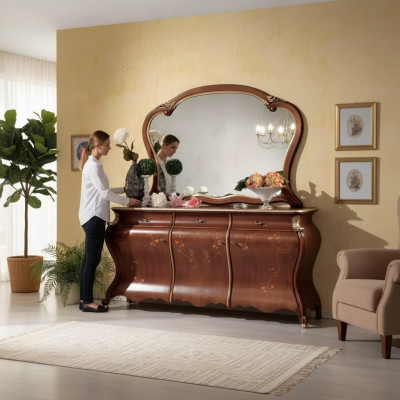 Cómoda con espejo Mueble de consola Cómodas con cajones Conjunto de 2 piezas