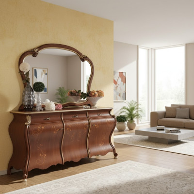 Cómoda con espejo Mueble de consola Cómodas con cajones Conjunto de 2 piezas