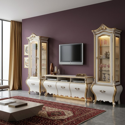 Salón clásico conjunto de muebles de madera de lujo con armarios y vitrina de pared de la sala de estar de 3 piezas.