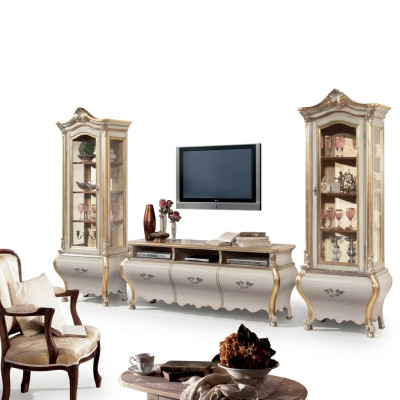 Salón clásico conjunto de muebles de madera de lujo con armarios y vitrina de pared de la sala de estar de 3 piezas.