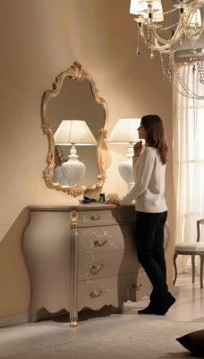 Cómoda espejo grupo diseño de madera armario auxiliar armario conjunto de muebles 2 piezas