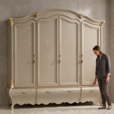 Gran armario clásico de cuatro puertas de madera maciza de lujo