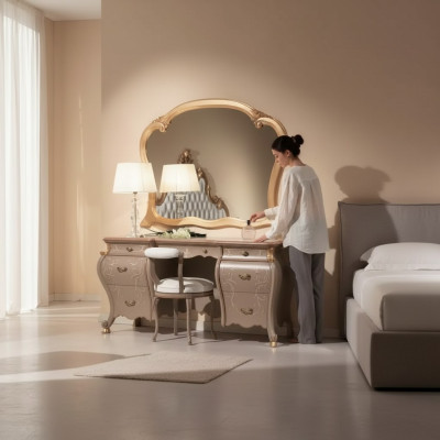 Juego de tocador con espejo de consola para el dormitorio, diseño de muebles.