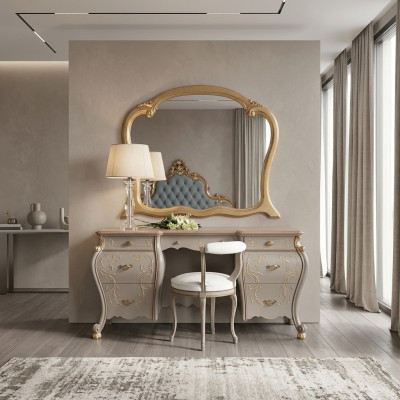 Juego de tocador con espejo de consola para el dormitorio, diseño de muebles.