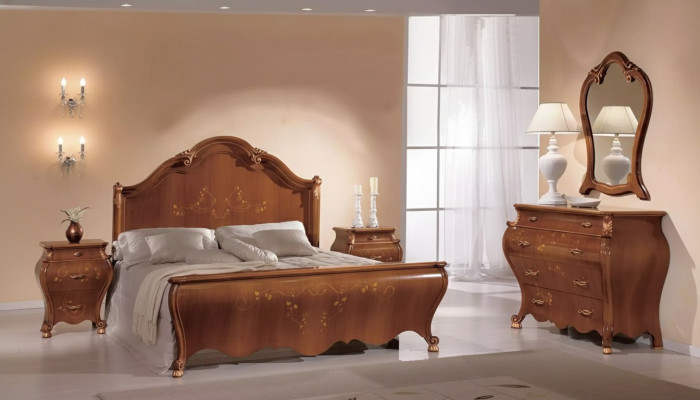 Juego de dormitorio marrón Set Lujo Muebles Camas Mesitas de noche Espejo Cómoda
