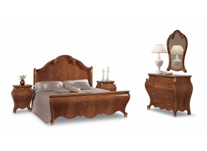 Juego de dormitorio marrón Set Lujo Muebles Camas Mesitas de noche Espejo Cómoda