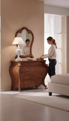 Dormitorio Espejo Cómoda Madera Diseño clásico Lujo Marrón Nuevo