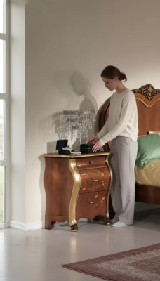 Mesitas de noche Mesita de noche Diseño clásico Muebles Madera Marrón Mesas auxiliares