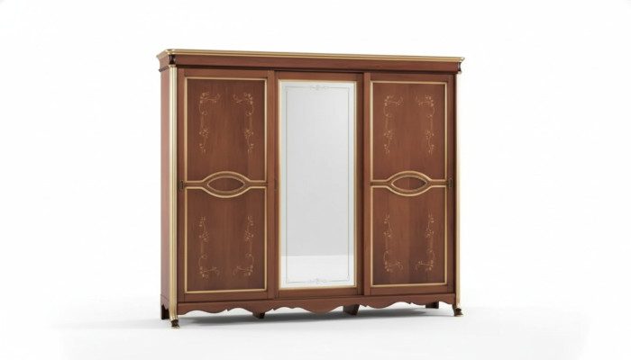 Armario de madera maciza clásico marrón con espejo para el dormitorio.