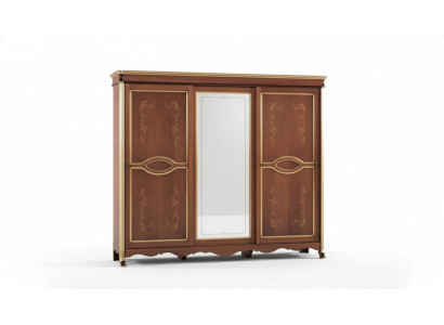 Armario de madera maciza clásico marrón con espejo para el dormitorio.