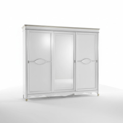 Armario clásico blanco con puertas espejadas diseño de muebles de dormitorio.