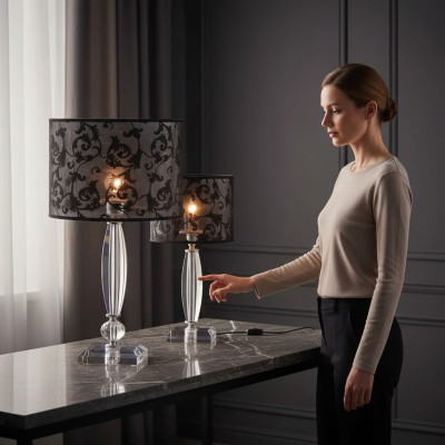 Lámpara de mesa estilo antiguo, lámpara de mesa de candelabro lámpara de mesa lámparas de cristal lámpara