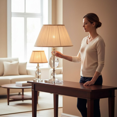 Lámpara de mesa, lámparas de mesa, candelabro de cristal, lámpara de estilo antiguo, luces