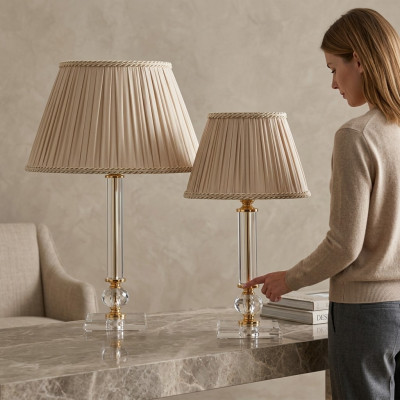 Lámpara de mesa estilo antiguo con cristales, lámpara de mesa, lámpara de cristal, lámpara de pie
