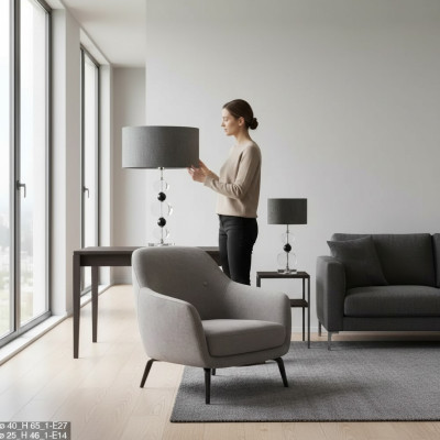 Lámpara de mesa elegante Lámpara gris Iluminación moderna Lámpara de mesa nueva