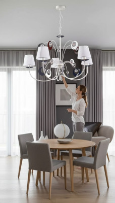 Lujoso candelabro de techo de 4 lámparas estilo Art Déco blanco nuevo.