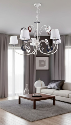 Lujoso candelabro de techo de 4 lámparas estilo Art Déco blanco nuevo.