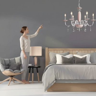 Elegante moderna lámpara de techo suspendida en beige con 6 bombillas nuevas.