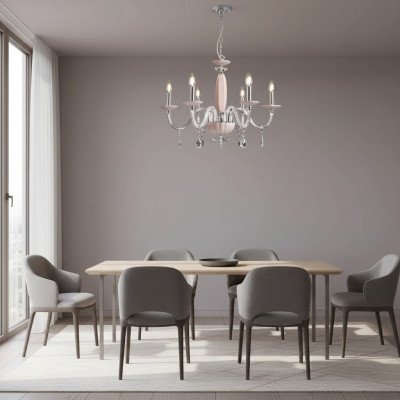 Elegante moderna lámpara de techo suspendida en beige con 6 bombillas nuevas.