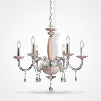 Elegante moderna lámpara de techo suspendida en beige con 6 bombillas nuevas.