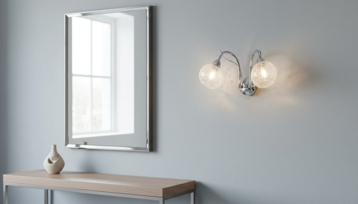 Lujoso aplique de pared gris con 2 lámparas en forma redonda para decoración.
