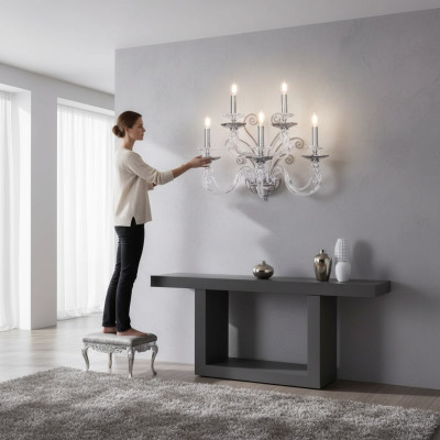 Lámpara de pared estilo antiguo con lámparas de araña y luces de pared.
