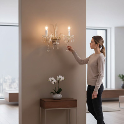 Lámpara de pared clásica, lámpara de araña de lujo, lámpara de cristal estilo candelabro.