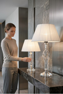 Lámpara de mesa estilo antiguo lámpara de mesa con cristal, lámpara de araña.
